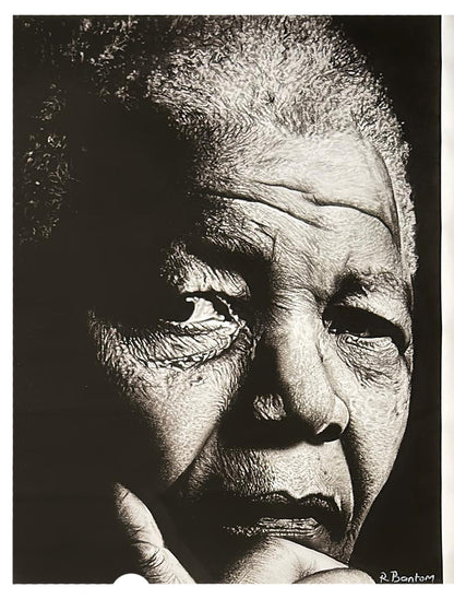 Mandela Face Charcoal Realistic Art