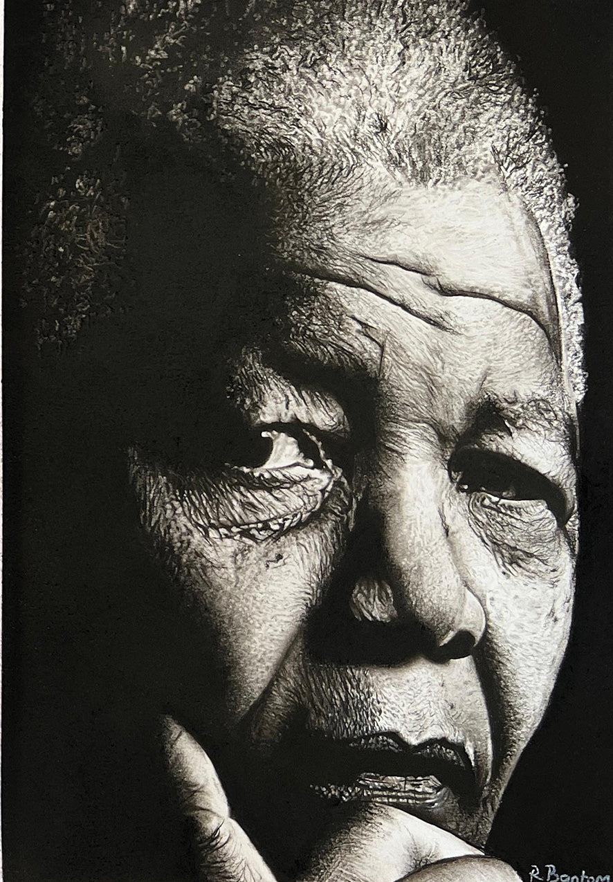 Mandela Face Charcoal Realistic Art